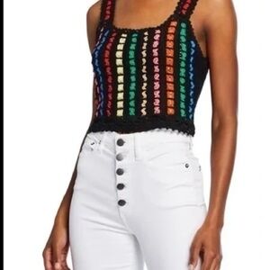 Alice + Olivia Lorri Crochet Crop Tank Top Black/Multi Size L